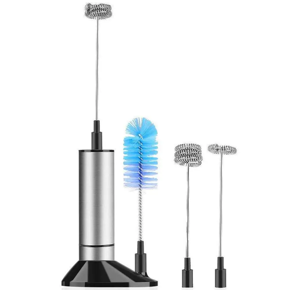 Электрический автоматический молоковзбиватель ручной миксер молочный Смеситель пенообразователь для кофе блендер портативный Баклажан молочный шейкер с чистящей щеткой - Цвет: Single-Double-Three