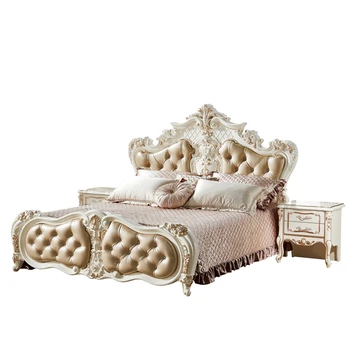 

Italian classic style king size bed leather double bed