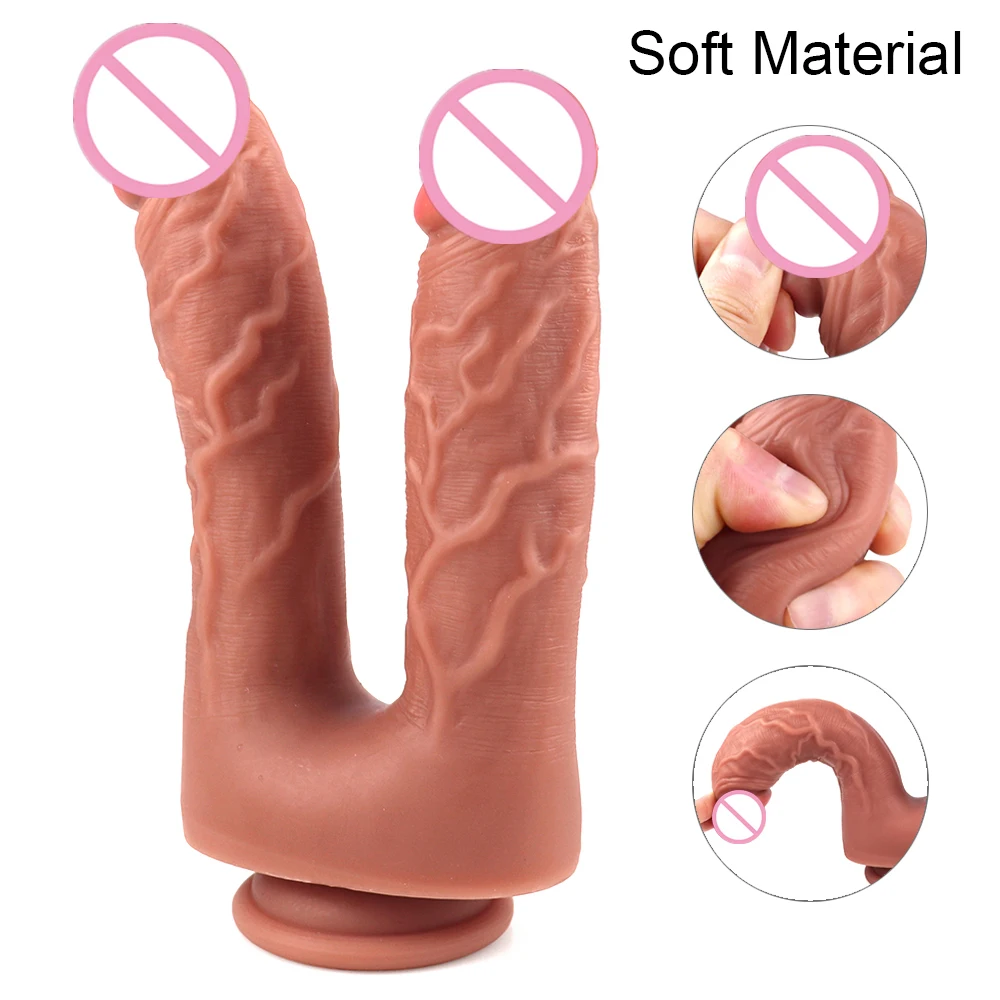 Realistic Double Tube Silicone Dildo Perfect Size Big Dick Anal Sex Toys for Woman Masturbation Vagina Anus Multi-Stimulation