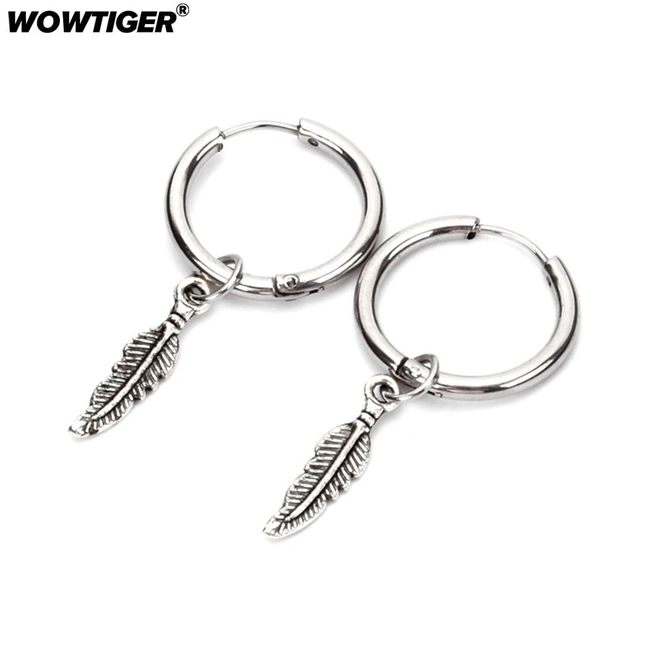 

WOWTIGER Women Silver Leaves Stainless Steel Earring Silver Smooth Round Hoop Earrings for women Party Jewelry