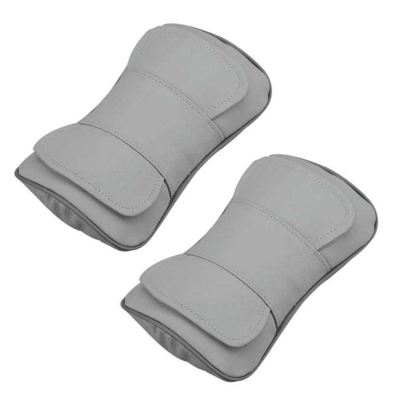 

2PCS Gray Genuine Leather Auto Pillows Car Seat Head Neck Rest Headrest Double Layer Pillow