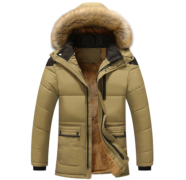 Light Kahki NaranjaSabor зимние мужские куртки из плотного флиса 5XL с меховым воротником и капюшоном мужские пальто повседневная верхняя мужская куртка ветрозащитная N584 - Цвет: Light Kahki