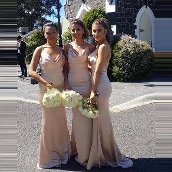 

2019 Simple Bridesmaid Dresses Marmaid Spaghetti Straps Cross Back Blush Long Gowns For Bridal Party vestidos de boda invitada