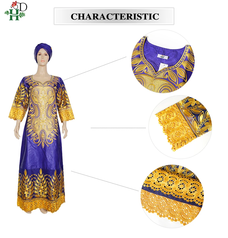 african suit H&D African Dresses For Women Large Sizes Ladies Clothing Bazin Riche Dashiki Embroidery Boubou Nigerian Head tie Wedding Robes Africa Clothing