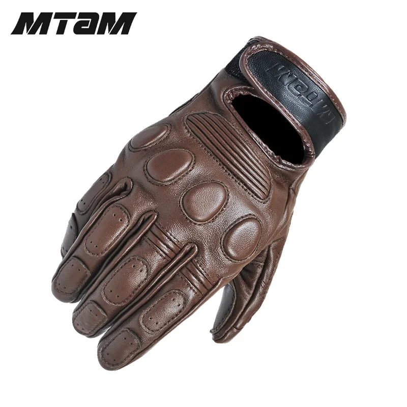 Настоящие мотоциклетные Ретро перчатки из воловьей кожи на осень и зиму теплые