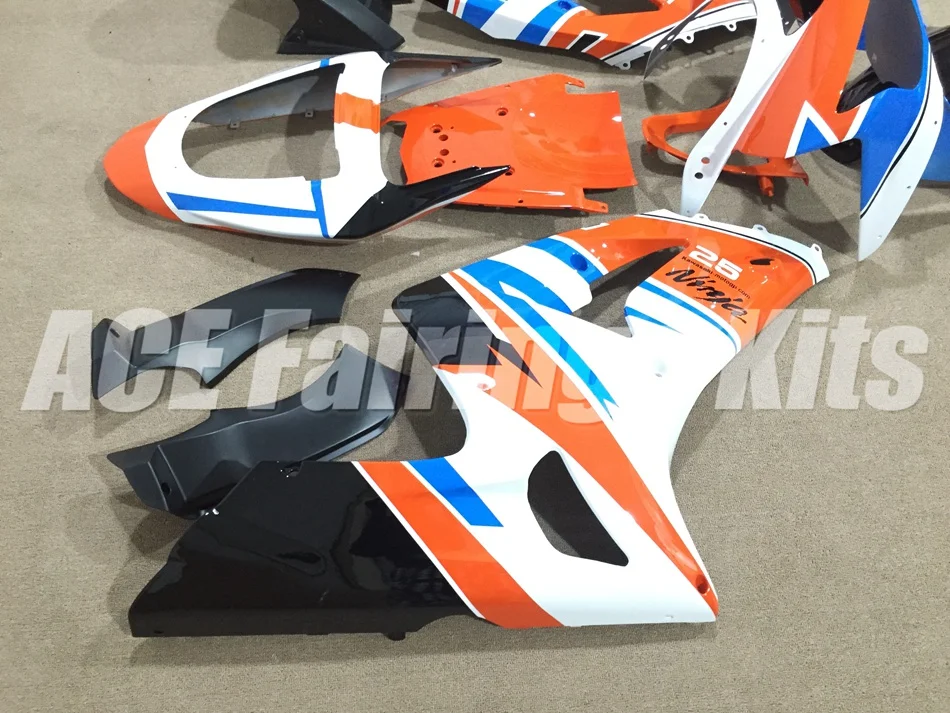 ABS Полный Обтекатель подходит для Kawasaki ZX6R 2003 2004 Мотоцикл Обтекатели ZX-6R 03 04 Ninja 636 Кузов Набор Синий Оранжевый на заказ