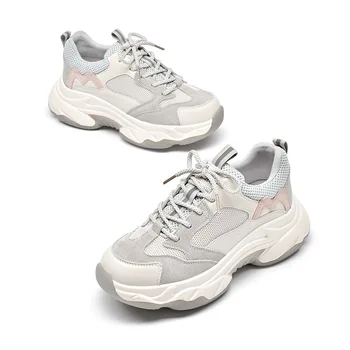 

2020 Season Dad Shoes Woman Genuine Leather Ins Exceed Thick Bottom Of Fire Sneakers Woman Within Increase Women's Shoes