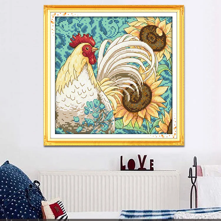 

Joy 99 Cross Stitch Printed Sunflower And Rooster Small Hanging Painting DIY Entirely Handmade Cross Stitch to Join Behalf