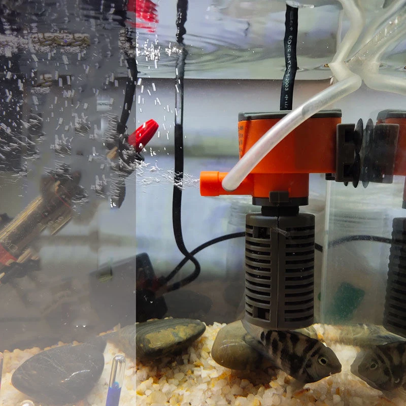 Aquarium Air Pump Fish Tank Oxygen Pump Aquarium Accessories Aquarium Air Pump Accessories Air Pump Motor 3-IN-1 Mini Aquarium Internal Filter Submersible Water Pump Filter Oxygen Circulation For Fish Turtle Tank 3W 5W 220V