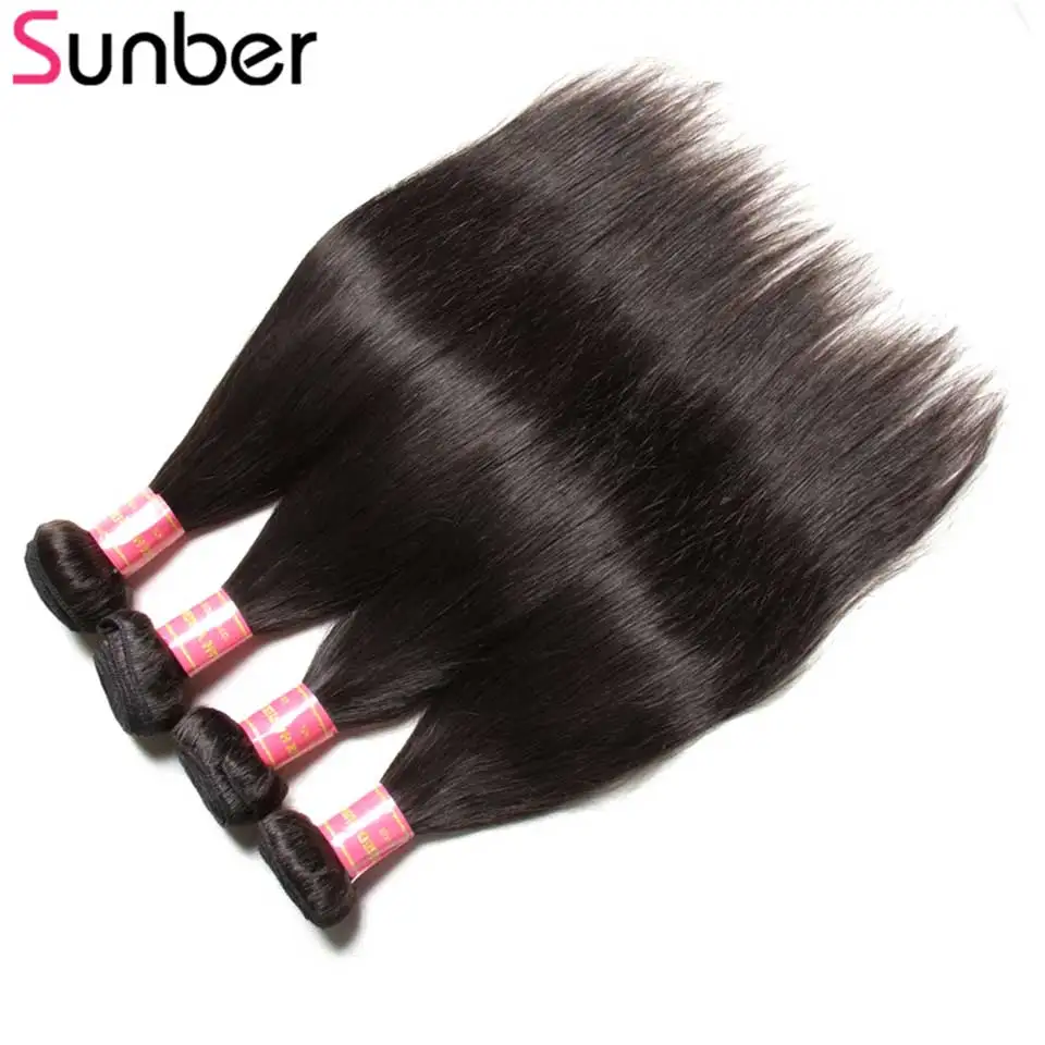 Sunber волосы бразильские прямые волосы пучки с Fontal Remy человеческие волосы переплетения 3 пучка с кружевной фронтальной застежкой 13x4 часть