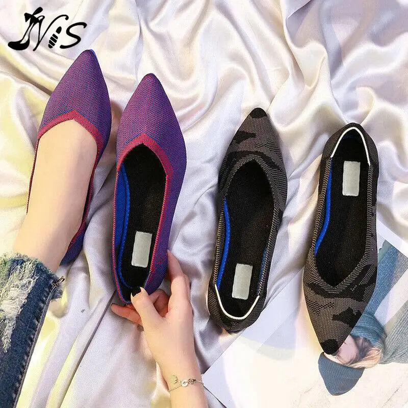 Nis-zapatos planos De punta estrecha para Mujer, Mocasines De Ballet transpirables De punto, Mocasines De Mujer, Mocasines De otoño