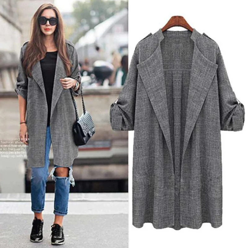 Elegent Belt Coat Wool Blends Cardigan Jacket for Ladies Autumn&Winter Women Fashion Long Sleeve Grey Casual Coat