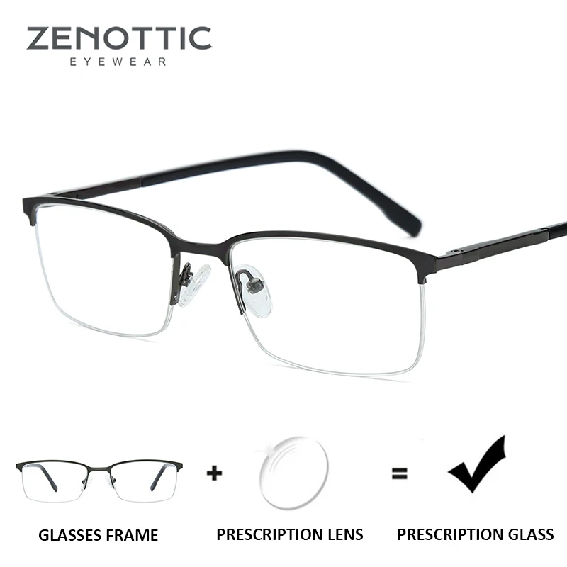 ZENOTTIC сплав полуоправы очки по рецепту для мужчин анти синий луч близорукость CR39 Оптические фотохромные