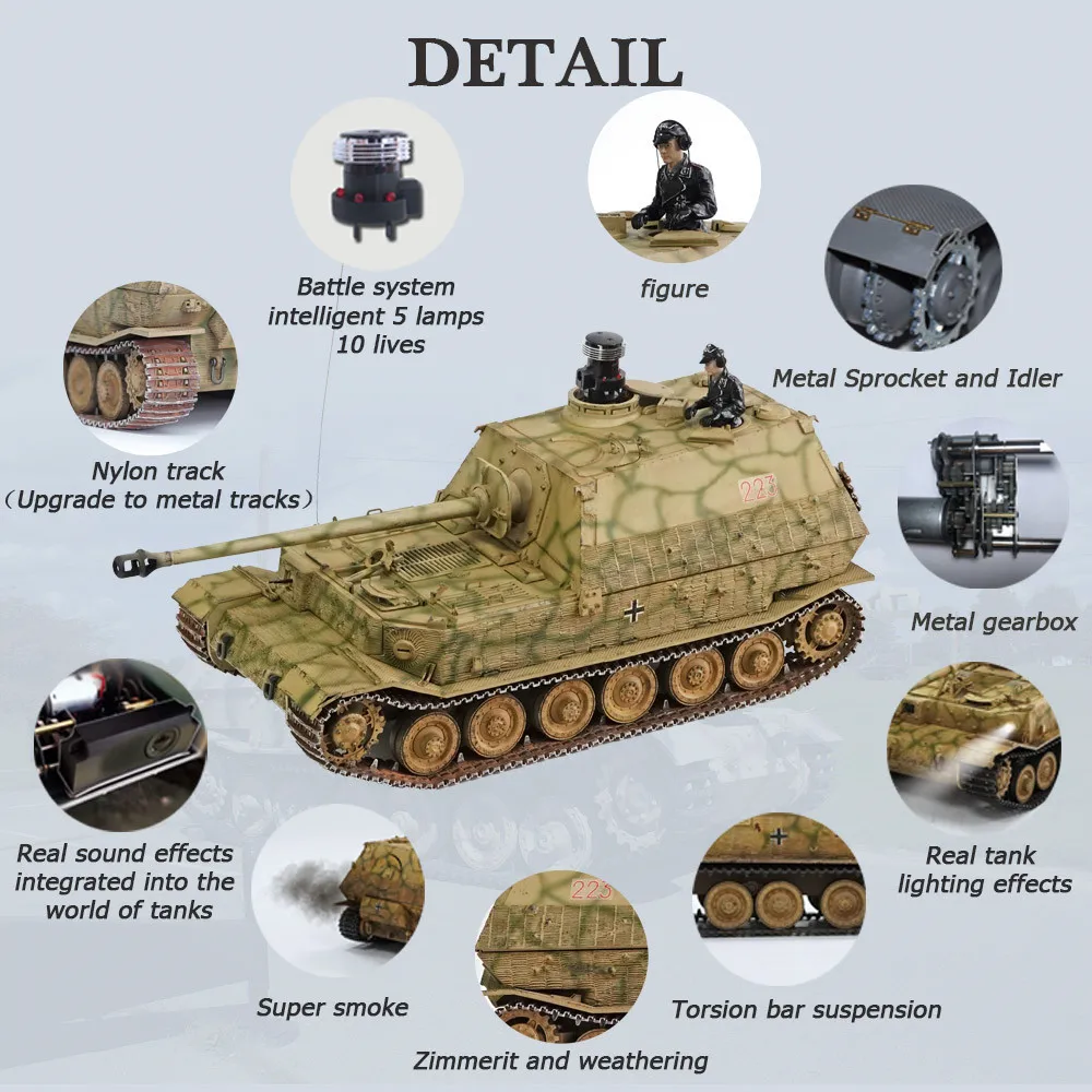 HOOBEN немецкий полный комплект 1/16 Elefant Jagdpanzer Ferdinand TANKS Радиоуправление полная