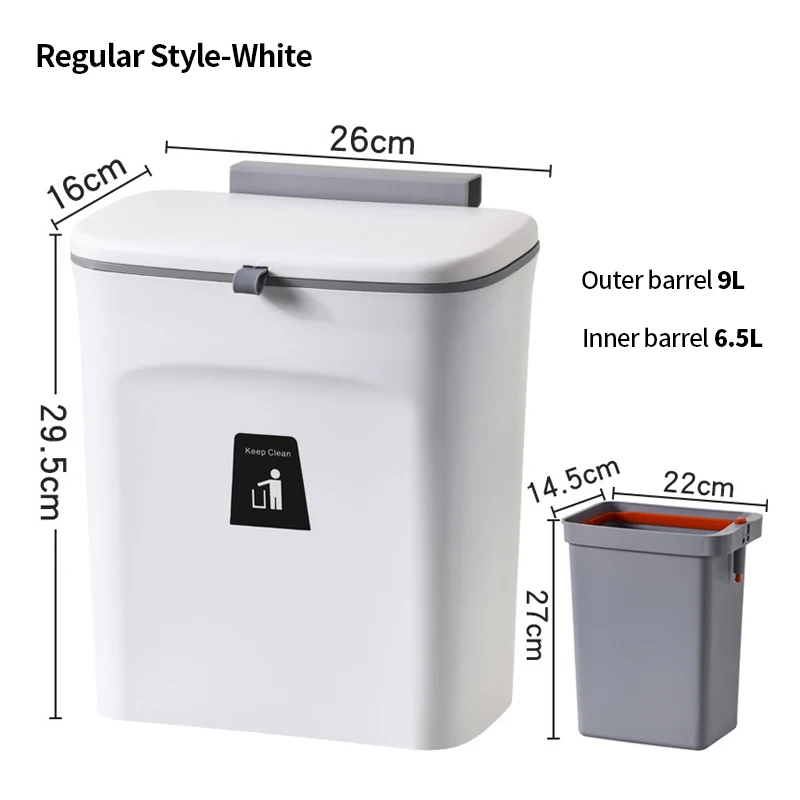 Hanging Waste Bin,3L white Wall-Mounted Light Plastic Trash Can with Lid for Indoor Outdoor Countertop under Sink Bathroom HAOXIANG Kitchen Compost Bin 