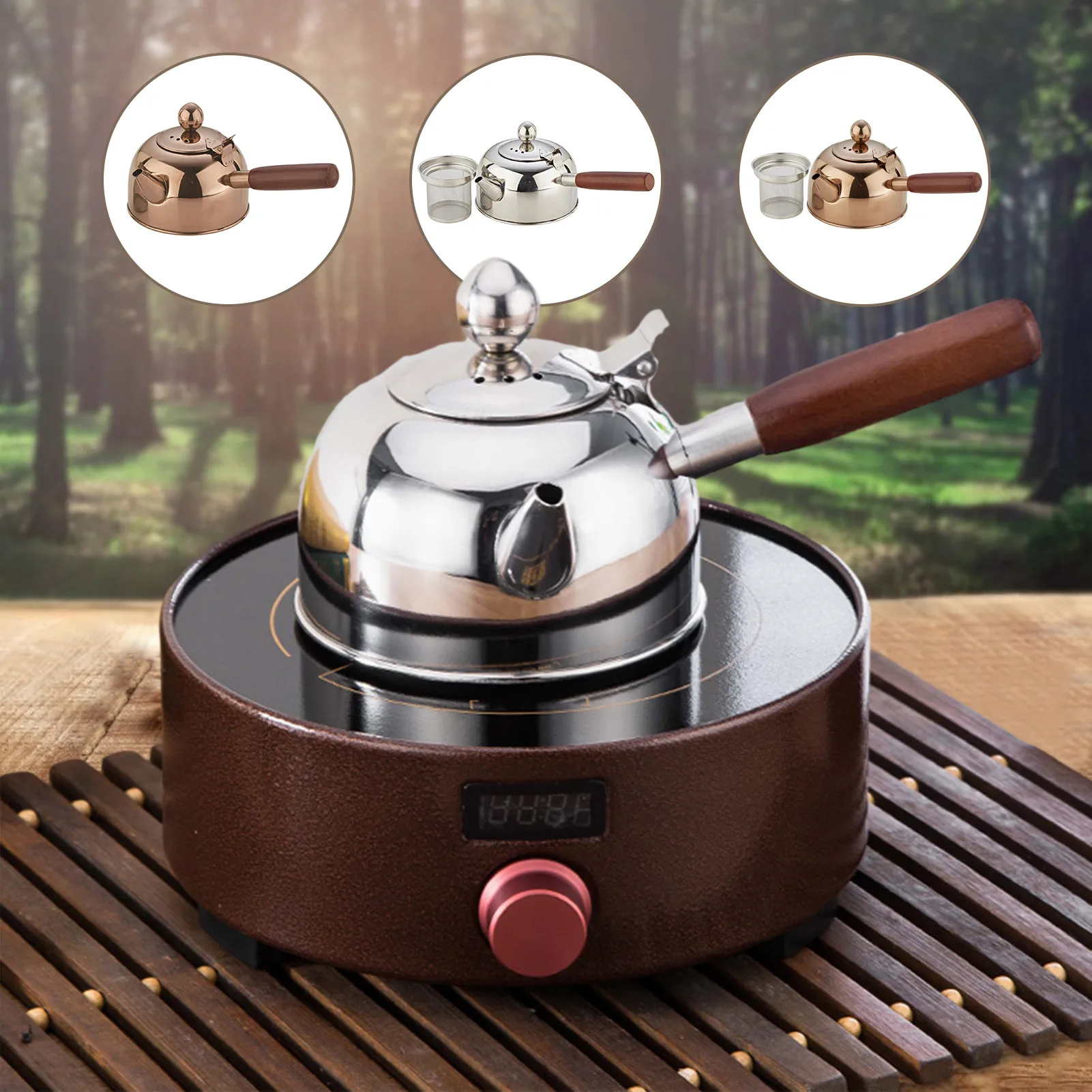 Tea Kettle Stainless Steel Wooden Handle Tea Pot Boiling Water Bottle Coffee Kitchen Stovetop Induction Drinkware Gas Stove Tea Kettle