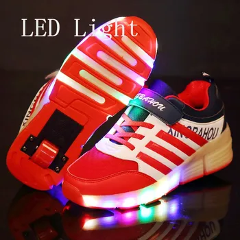 

Kids Glowing Sneakers Sneakers with wheels Led Light up Roller Skates Sport Luminous Lighted Shoes for Kids Boys Pink Red Blue
