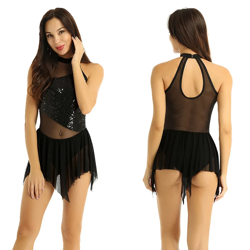 TiaoBug Для женщин представление танцевальный костюм с лямкой на шее для девочки