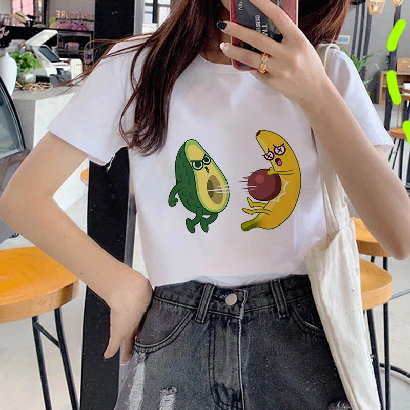 Fashion Women's T-shirt Avocado Print T-shirt Short Sleeve Girl Cartoon T-shirt Top Summer Clothing Harajuku Graphic T-shirt