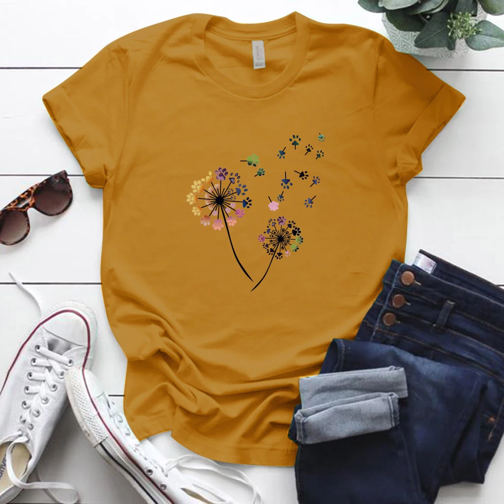 Color Dandelion Printed Tshirt Women S-5xl Plus Size Summer Funny Tshirt Tee Shirt Femme Short Sleeve Tops Women Clothing 2020
