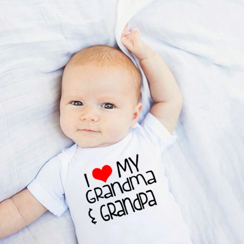 Хлопковый комбинезон для новорожденных с надписью «I Love My Grandma and Grandpa»; Забавный Модный мягкий комбинезон с короткими рукавами для маленьких мальчиков и девочек