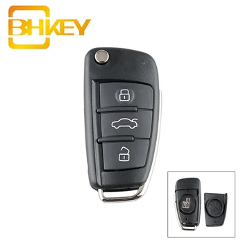 

BHKEY for Audi Key Shell 3 Button Flip Remote Key for Audi A1 A3 A4 A6 Q3 Q7 TT 2010-2018 Car Key Fob Case