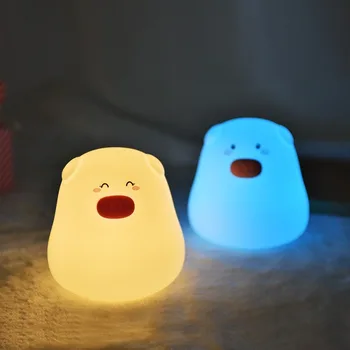 

LED Cute pig Night Light 7 Colorful Battery Silicone Soft Kid Bedside sleepping light Baby Nursery Cartoon Lamp WF926