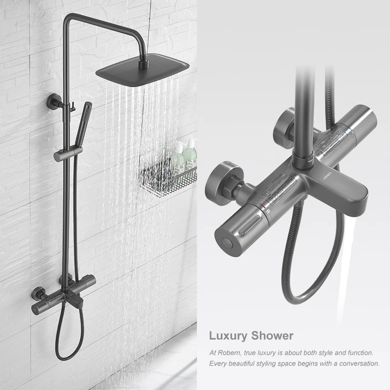 Shower Faucet Thermostat Control Chrome Set Rotatable with lifting Waterfall Rain System bathtub faucets | Обустройство дома