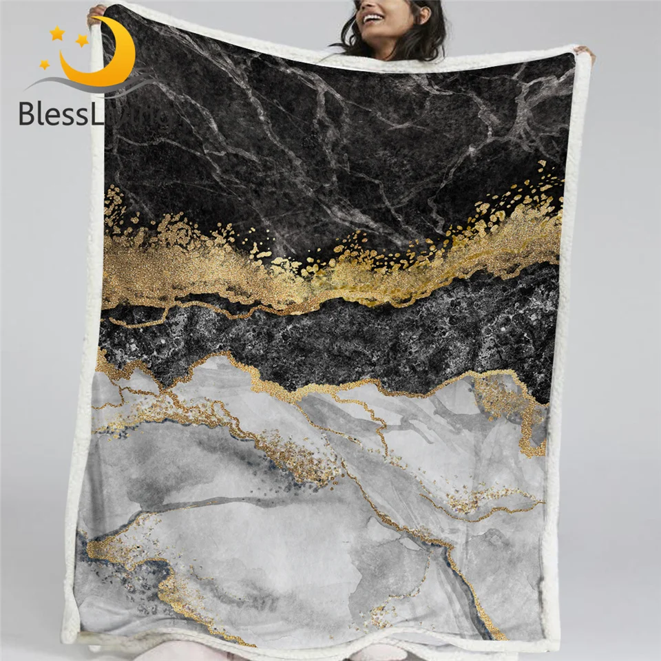 Blesslive Флисовое одеяло из шерпы с мраморным узором, покрывало на кровать из черной, белой, золотой фольги, абстрактное художественное одеяло Mantas De Cama