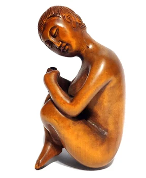 

Y6681 : 2 " Nice Hand Carved Boxwood netsuke Figurine Carving Pendant Bead: Geisha Girl Lady Woman
