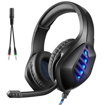 

Gaming Headset Noise Cancelling Headphones with Mic, LED Light, Bass Surround Soft Memory Earmuffs