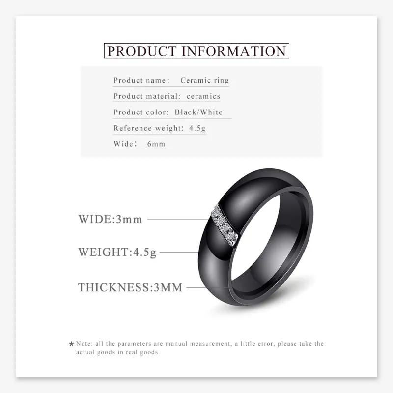 Hot Europe Simple ceramic ring 2 Colors Women Crystal from Swarovskis For Lovers inlaid zircon jewelry Fit Wedding
