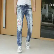 

dsq brand mens slim elastic jeans Men straight denim trousers zipper Patchwork Slim blue hole jeans for men