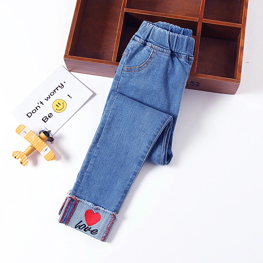 LOOZYKIT Baby Girls Jeans Kids Cute Cartoon Pattern Jeans Spring Autumn High Quality Children Pants Casual Fashion Trouses
