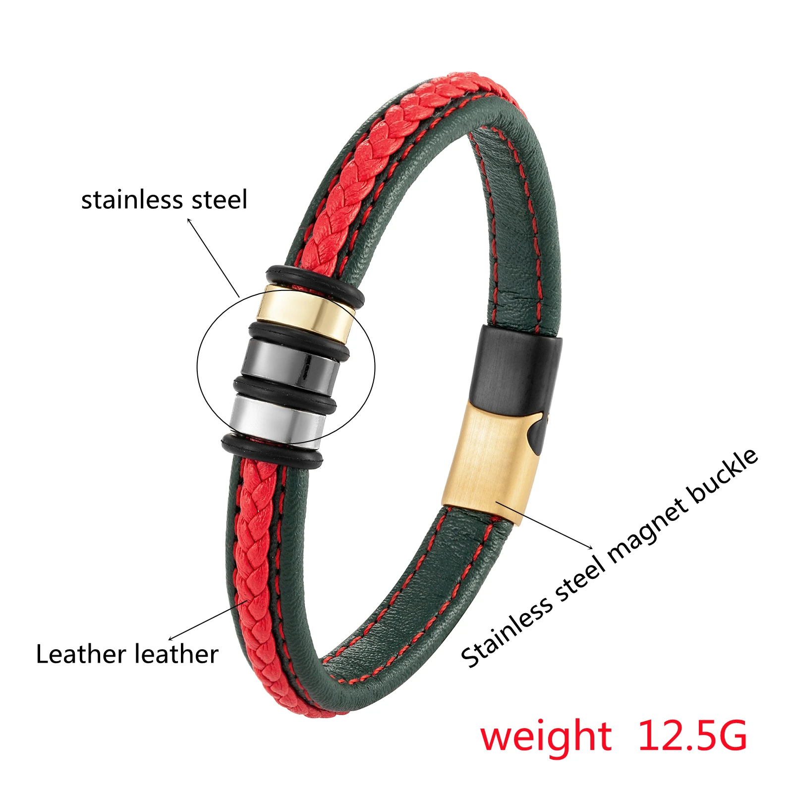 2021 New Interlocking Couple 316L Stainless Steel Charm Bracelet Red Green Leather Rope Men And Women Suitable Classic Bracelet - Image 5