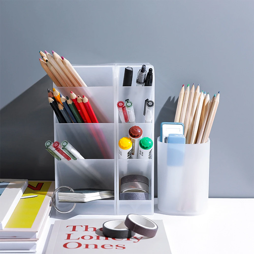 Creative Multifunctional 4 Grid Desktop Organizer Pen Holder Makeup Storage Box School Office Accessories Stationery Organizer