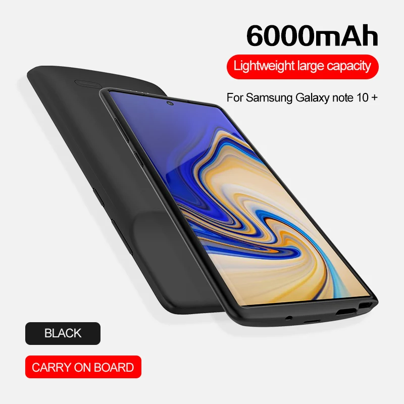 6000 мАч батарея зарядное устройство чехол для samsung Galaxy Note 10 портативный заряд повербанк чехол для samsung Note 10+ внешний аккумулятор - Цвет: Black Note 10 Plus