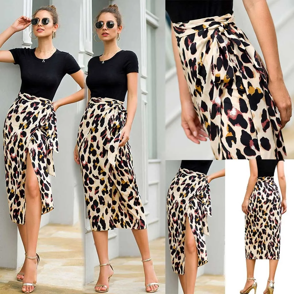 Новое поступление, юбки с леопардовым принтом jupe femme, женская сексуальная модная леопардовая юбка с завышенной талией, длинная юбка falda mujer# C8