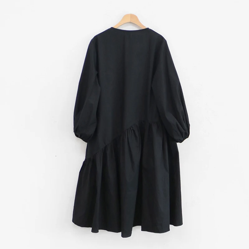 SHENGPALAE новые весенние платья для женщин с О-образным вырезом и пышными рукавами, свободная Черная Женская одежда в стиле пэчворк, большие размеры FV718