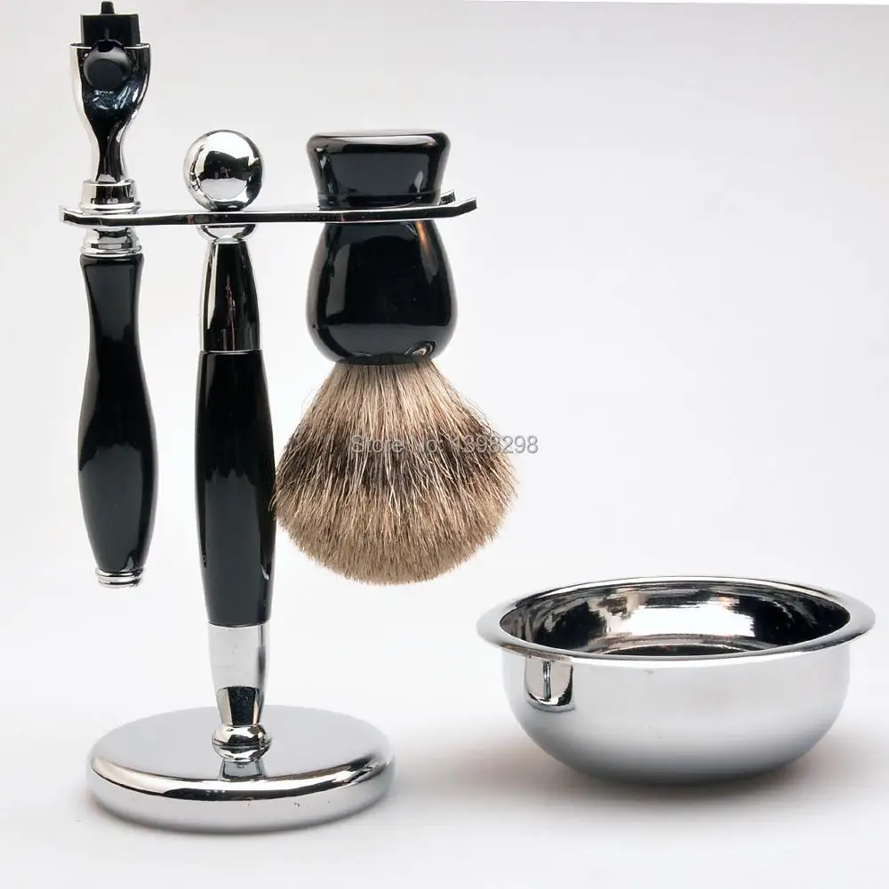 CSB shaving brush set badger hair shaving brush triple blades shaving razor and shaving brush holder 4
