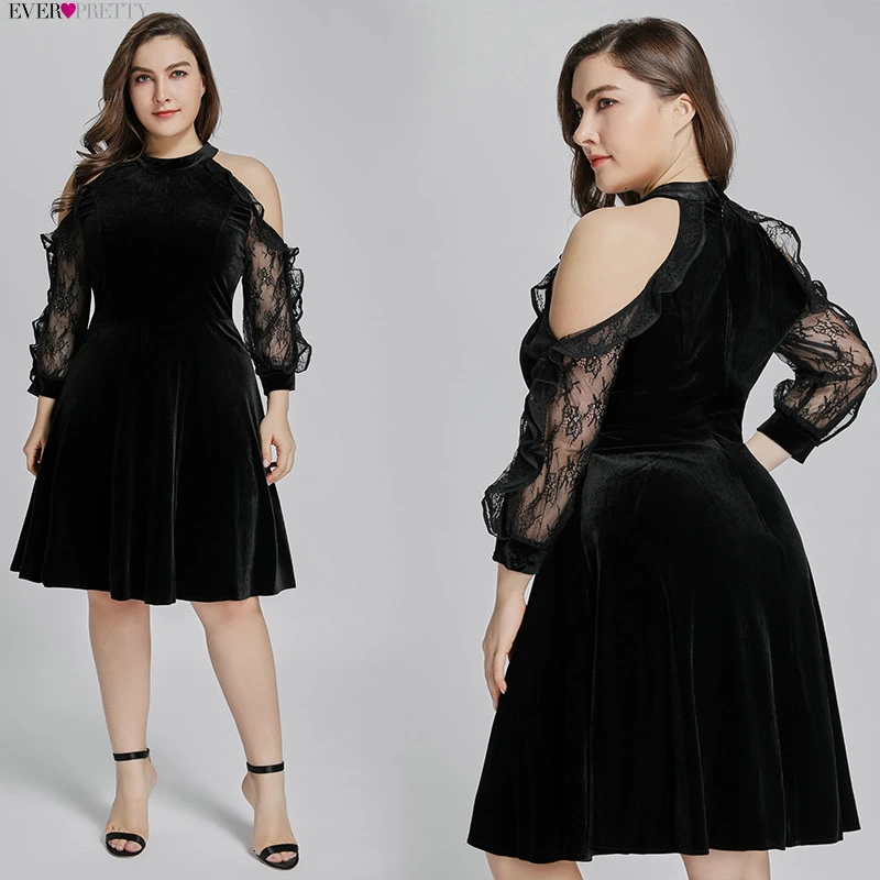 Сексуальные велюровые коктейльные платья Ever Pretty A-Line Холтер длинный кружевной рукав короткое вечернее платье для вечерние платья Vestidos De Coctel