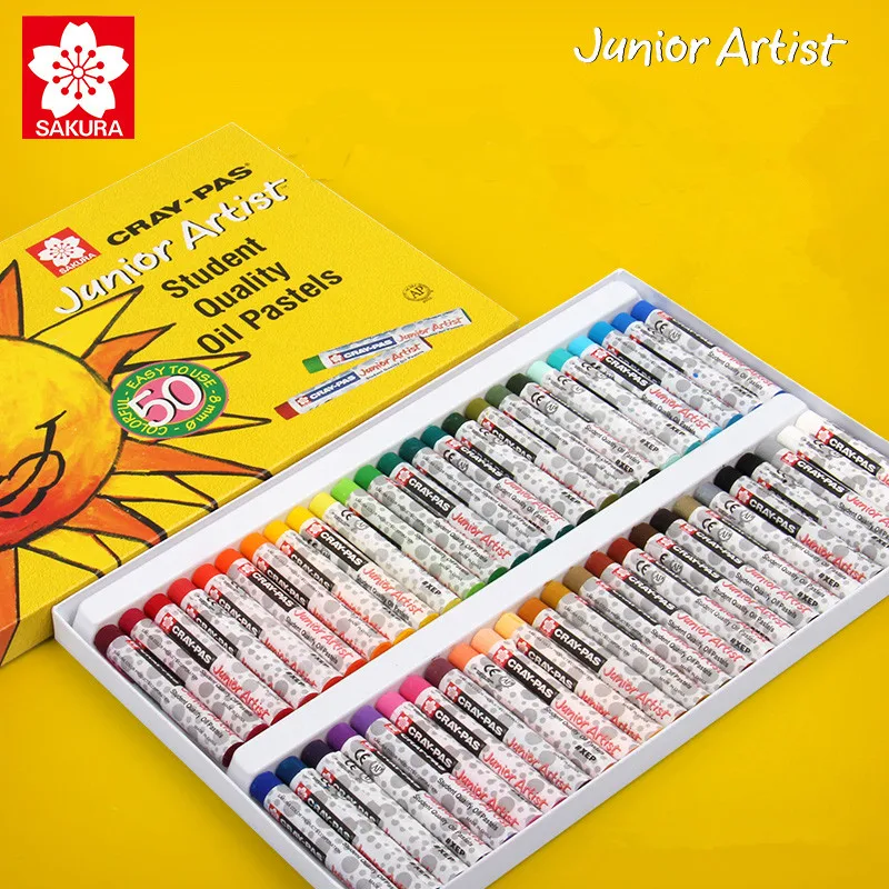 1 Set Sakura CRAY-PAS Oil Pastels Non-toxic Safe Wax Crayon Drawing for Students Kids Gift Yellow Box Art Supplies