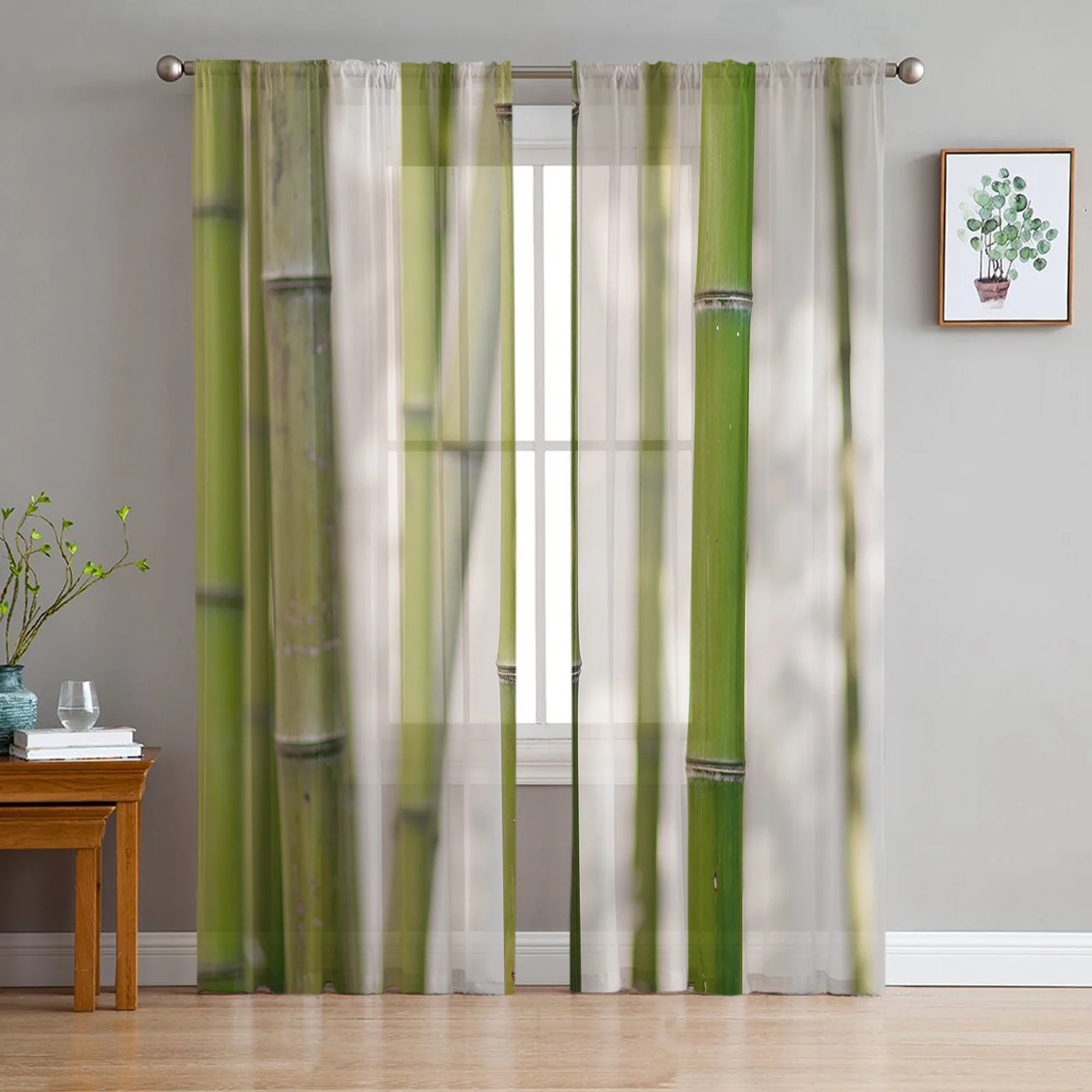 Bamboo Forest Window Curtains Bedroom Modern Drape Sheer Tulle Valances Living Room Kitchen Voile Curtain
