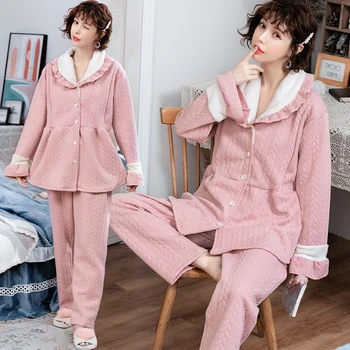 

Cotton-padded Maternity Nursing Sleepwear Autumn Winter Warm Pajamas Clothes for Pregnant Women Pregnancy Sleep Lounge Wear