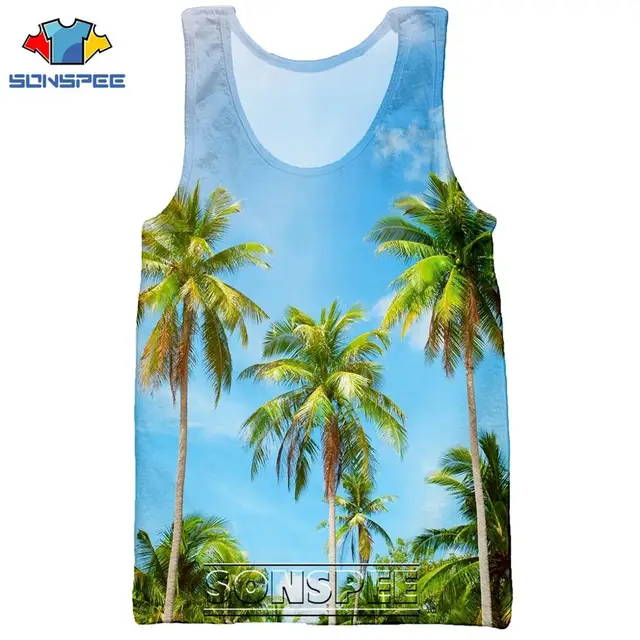 SONSPEE 3D Print Palm Tree Summer Beach Sea Men's Tank Tops Casual Fitness Bodybuilding Gym Muscle Men Sleeveless Vest Shirt 15