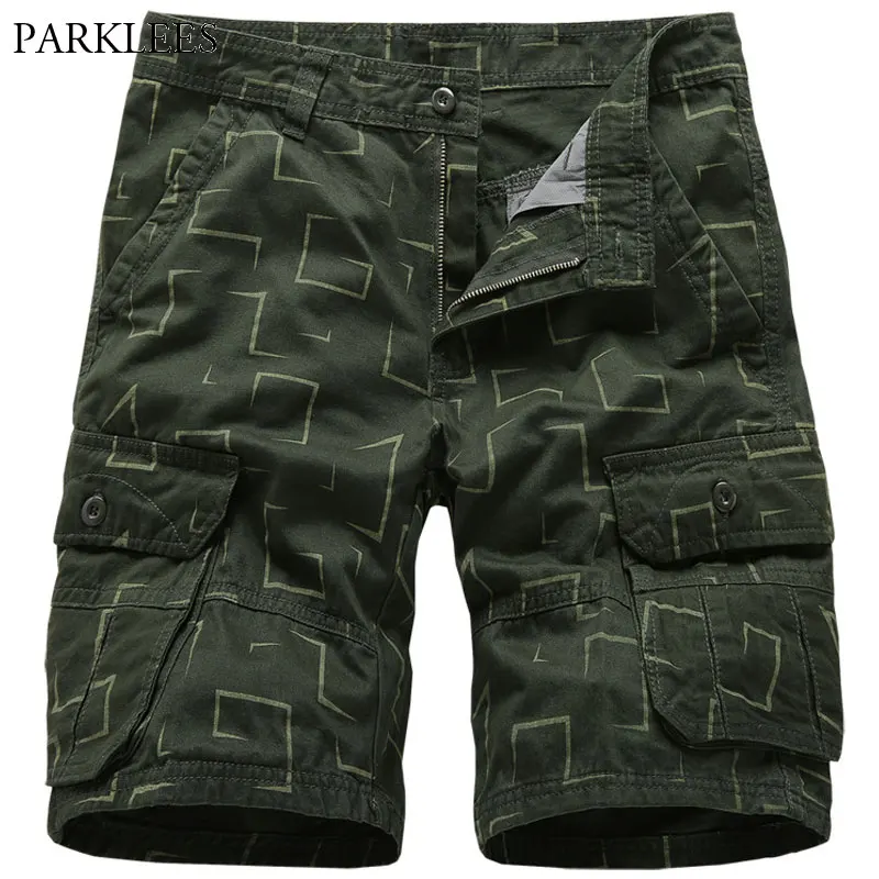 

Summer Mens Cargo Shorts 100% Cotton Print Pants Loose Pocket Streetwear Clothing Bermuda masculina pantalon homme