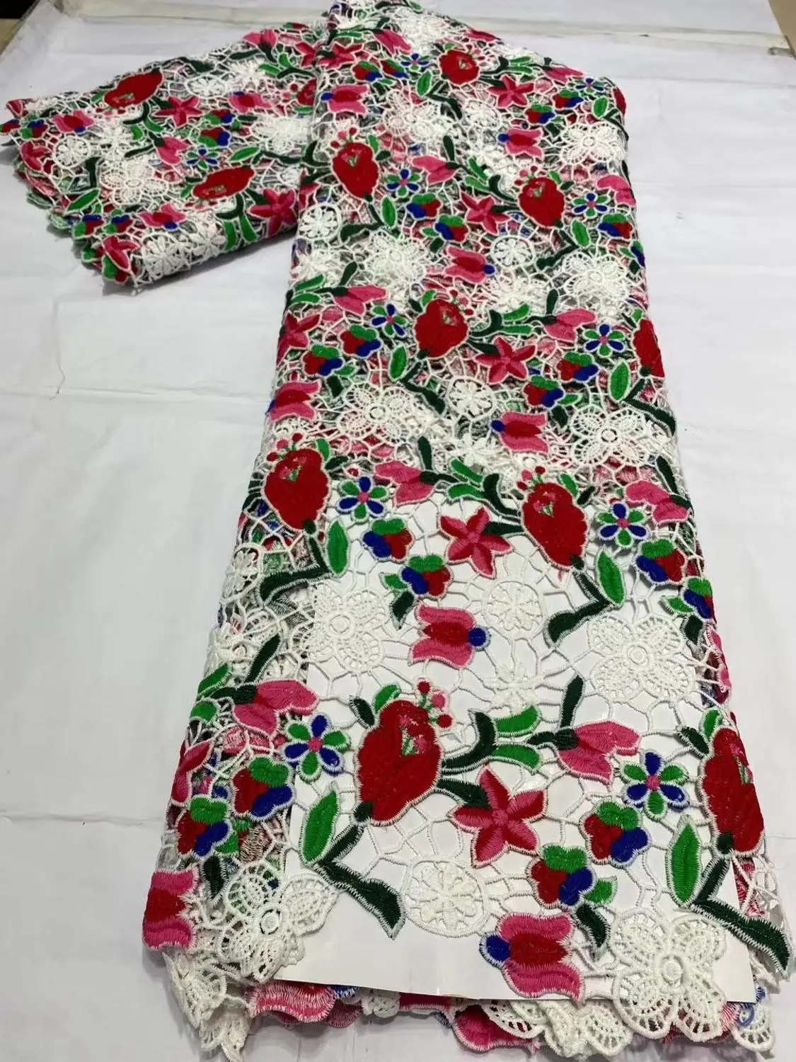 

(5yards/pc) Newest arrival water soluble lace multicolored African big cord lace fabric high quality for party dress FHS059