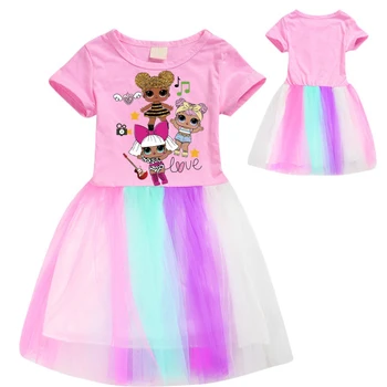 

LOL Doll Girls Dress Clothes Toddler Kids Short Sleeve Skirt Dress Children's Doll Cartoon Print Princess Dress 1 Set Summer Hot