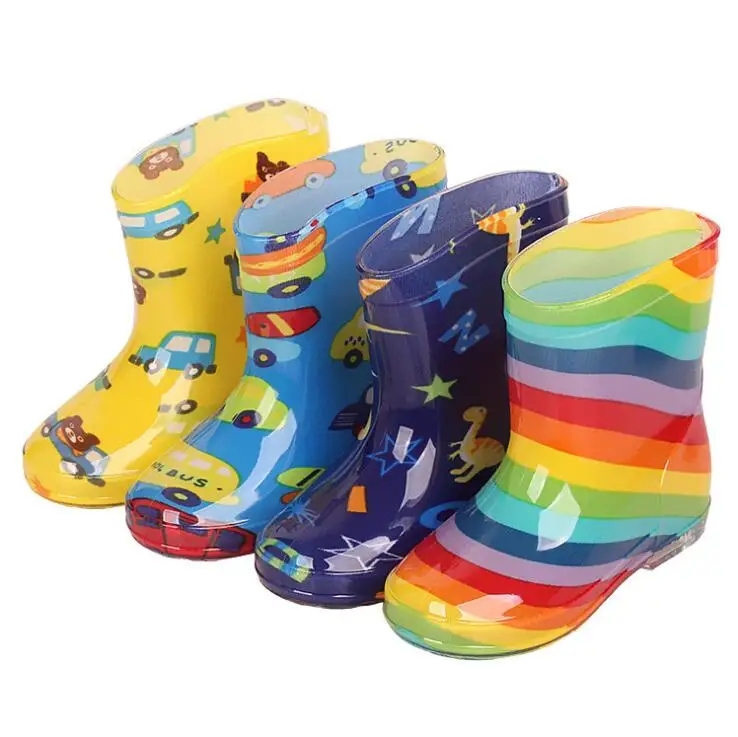 Новинка; стильные детские резиновые сапоги для дождливой погоды для маленьких девочек; водонепроницаемые сапоги из пвх; теплая водонепроницаемая обувь для мальчиков с героями мультфильмов; Всесезонная Съемная обувь