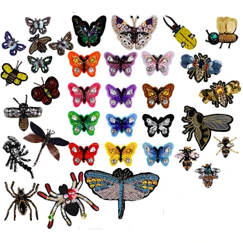 

Rhinestone Beaded Sequin Patches Bees Dragonfly Insect Butterfly Sew on Crystal Patch for Clothes Bead Applique Cute Patch TH150